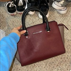 Maroon & Grey CrossBody Michael Kors Purse